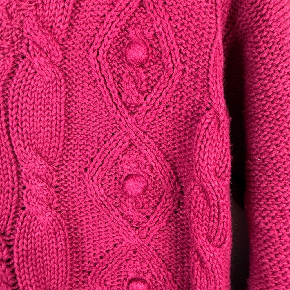Hunnewell Jayson Cable Knit Cardigan Sweater Raspberry Pom Pom Detail M - Picture 4 of 6
